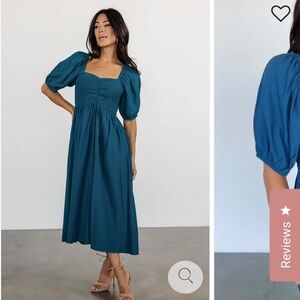 Baltic Born Green and Blue Puff Sleeve Midi Dress